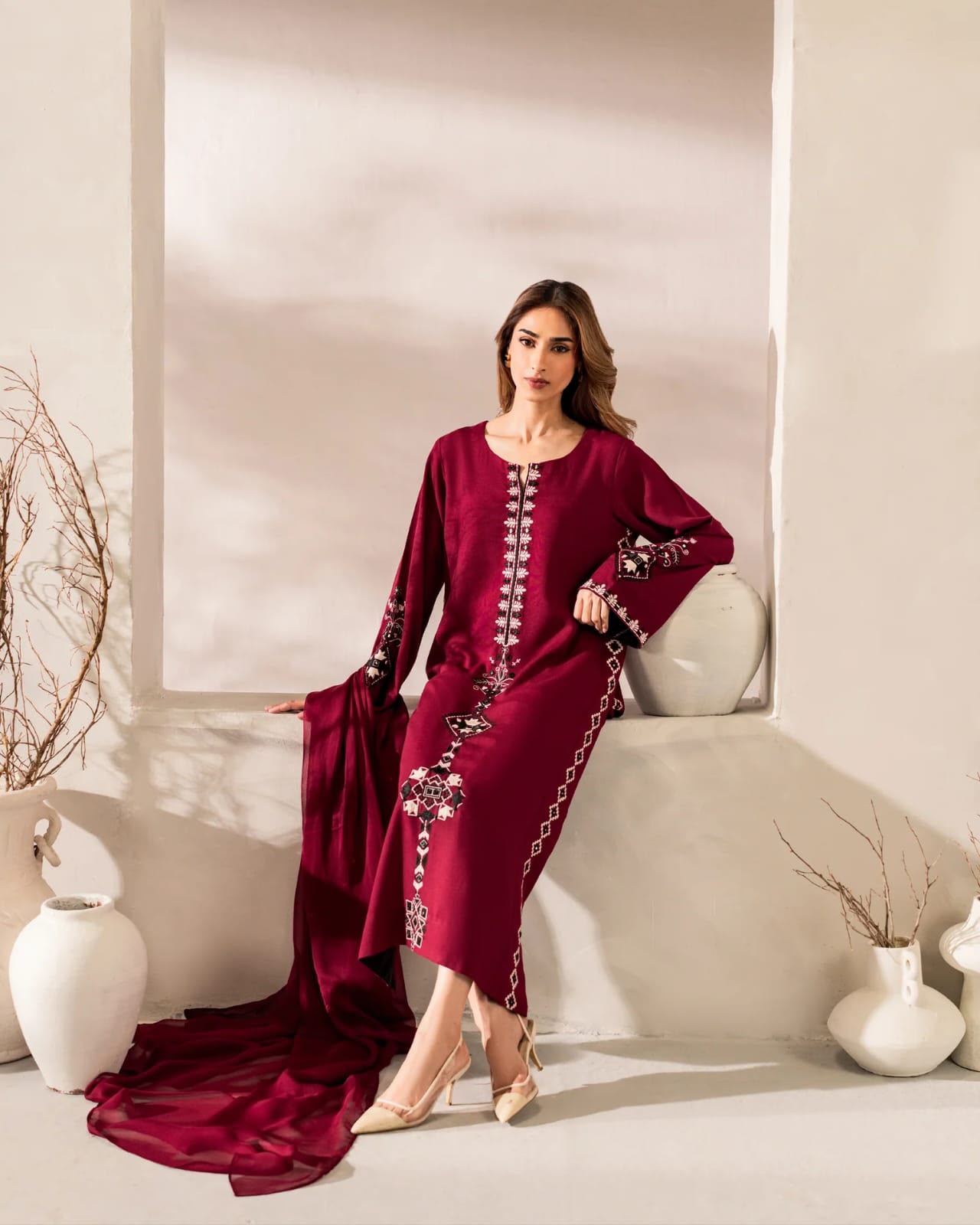 Ruby Embroidered Chanderi Silk Kurta Set
