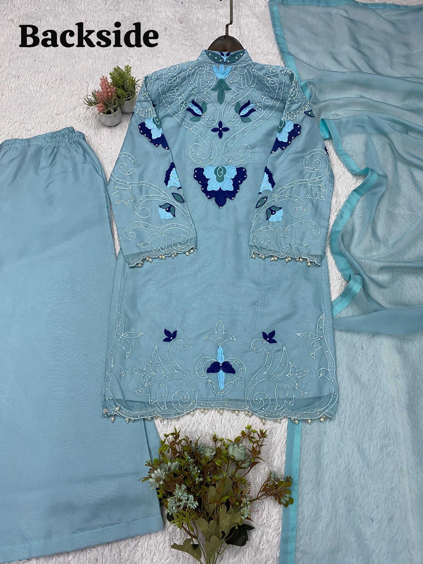 Premium Embroidered Organza Kurta Palazzo Set
