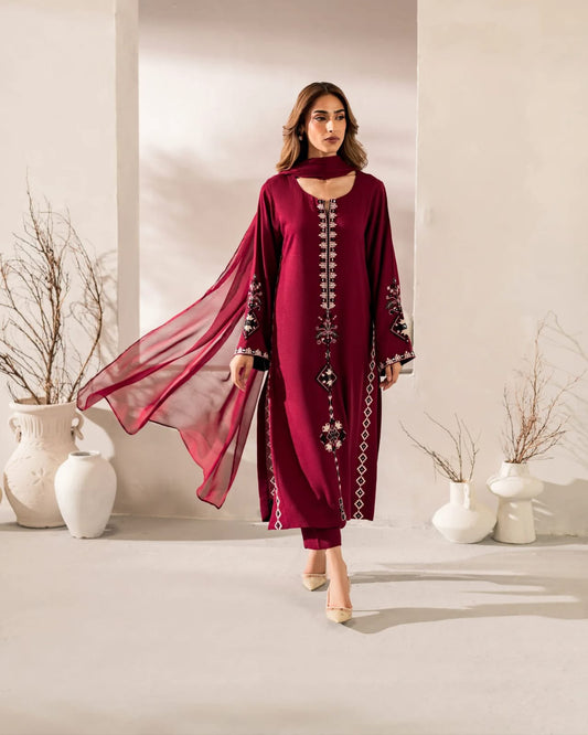 Ruby Embroidered Chanderi Silk Kurta Set
