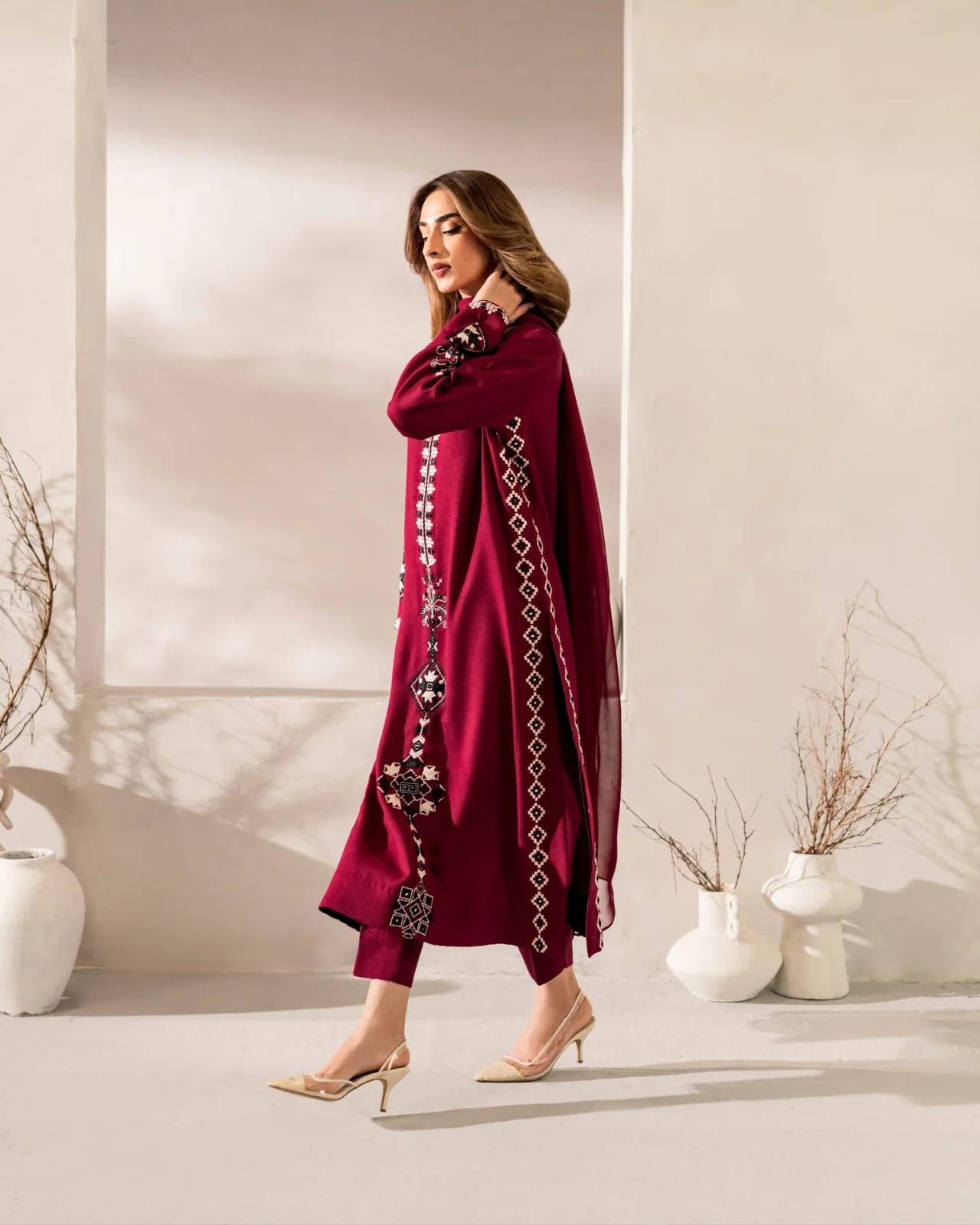 Ruby Embroidered Chanderi Silk Kurta Set