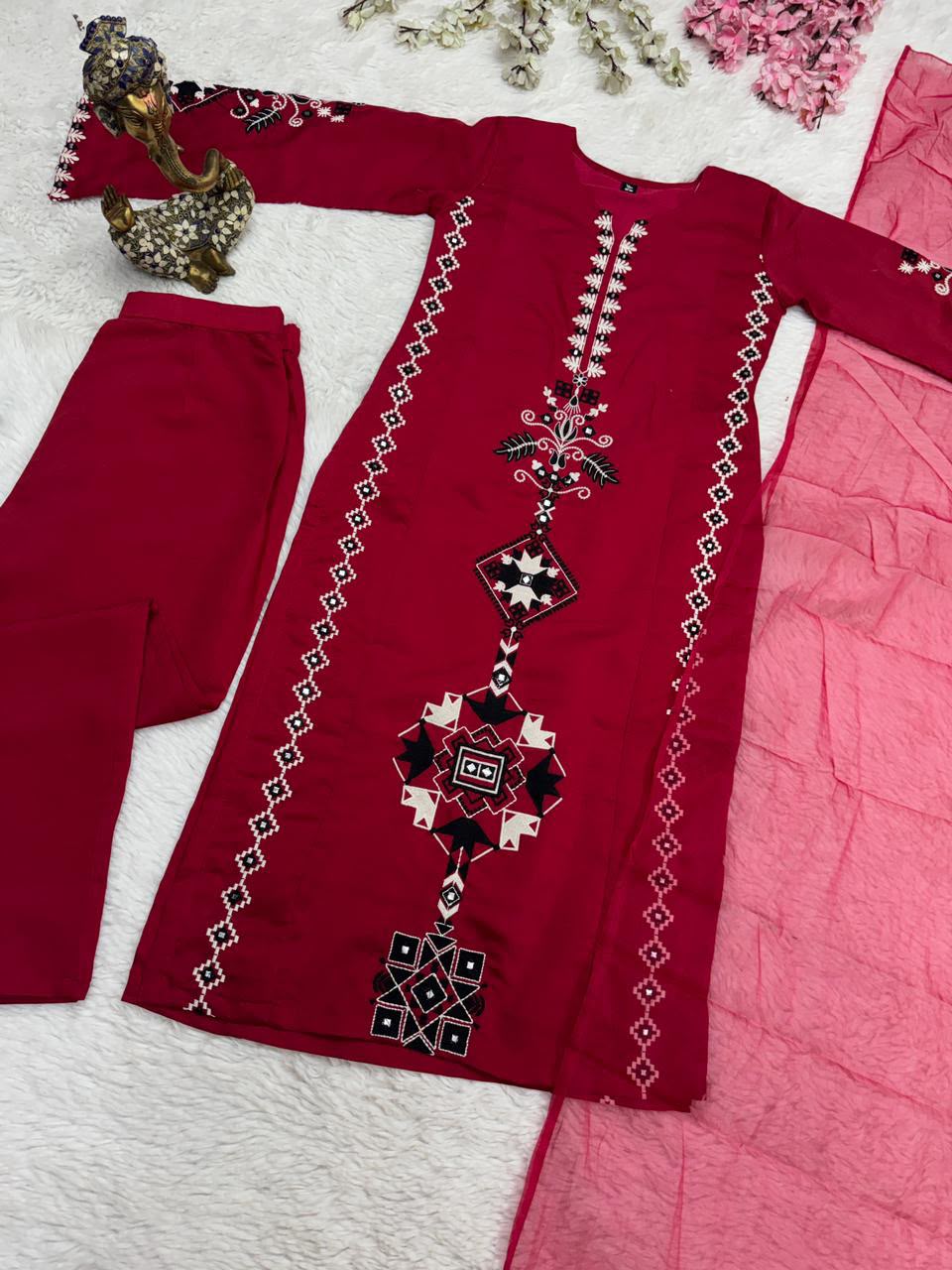 Ruby Embroidered Chanderi Silk Kurta Set