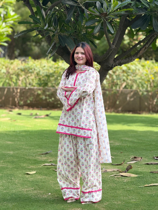 Ivory Floral Digital Print Crepe Farshi Suit Set