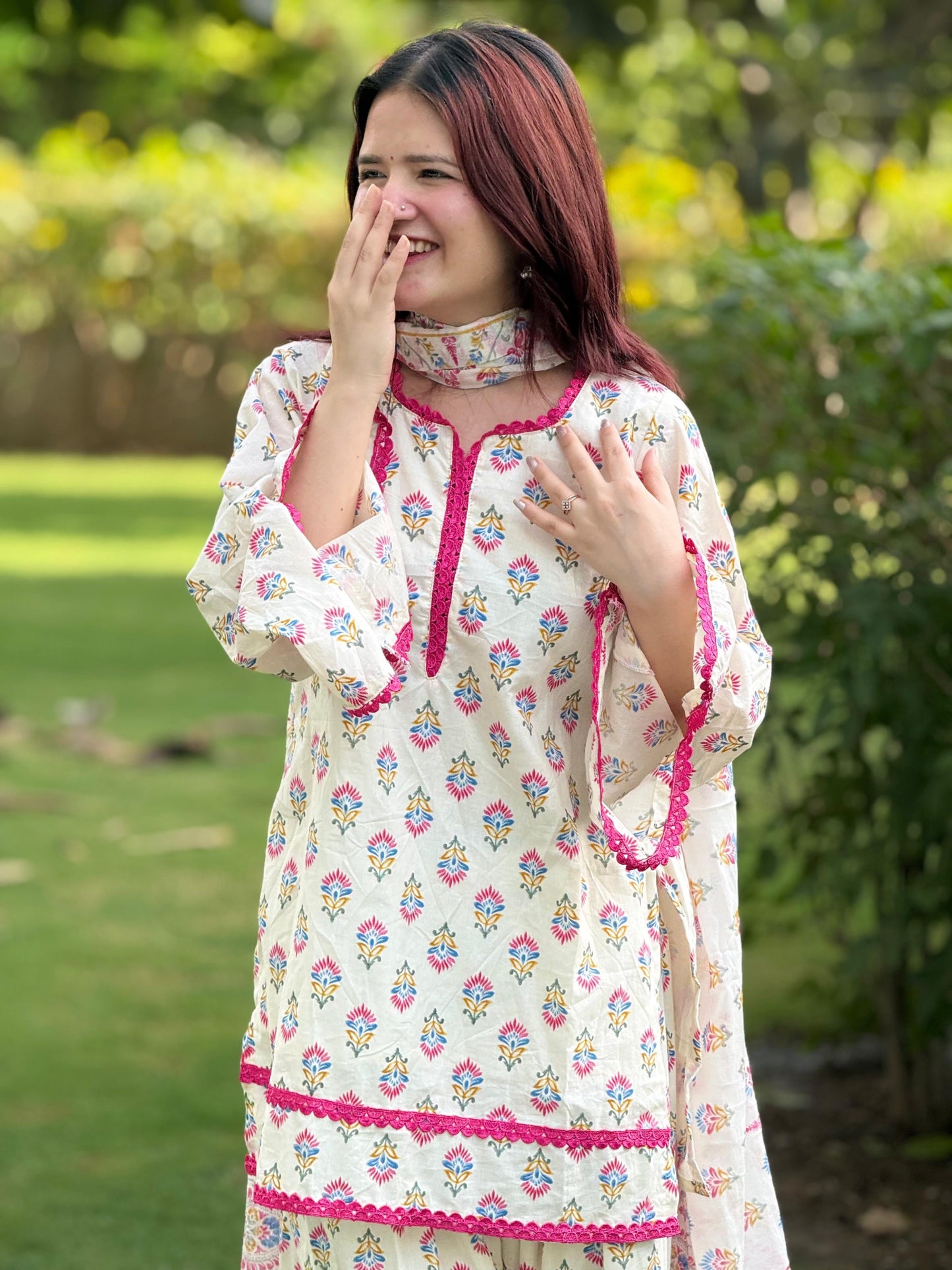 Ivory Floral Digital Print Crepe Farshi Suit Set