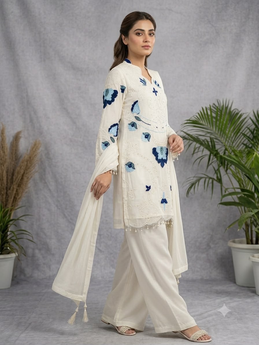 Premium Embroidered Organza Kurta Palazzo Set
