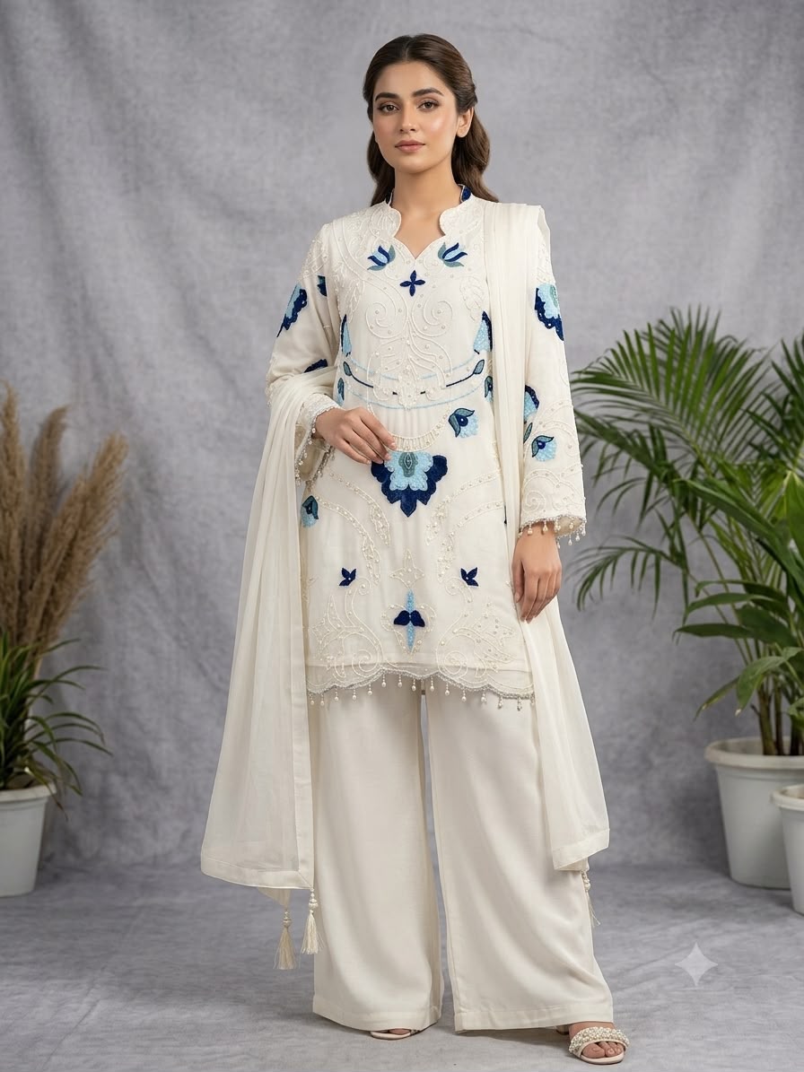 Premium Embroidered Organza Kurta Palazzo Set