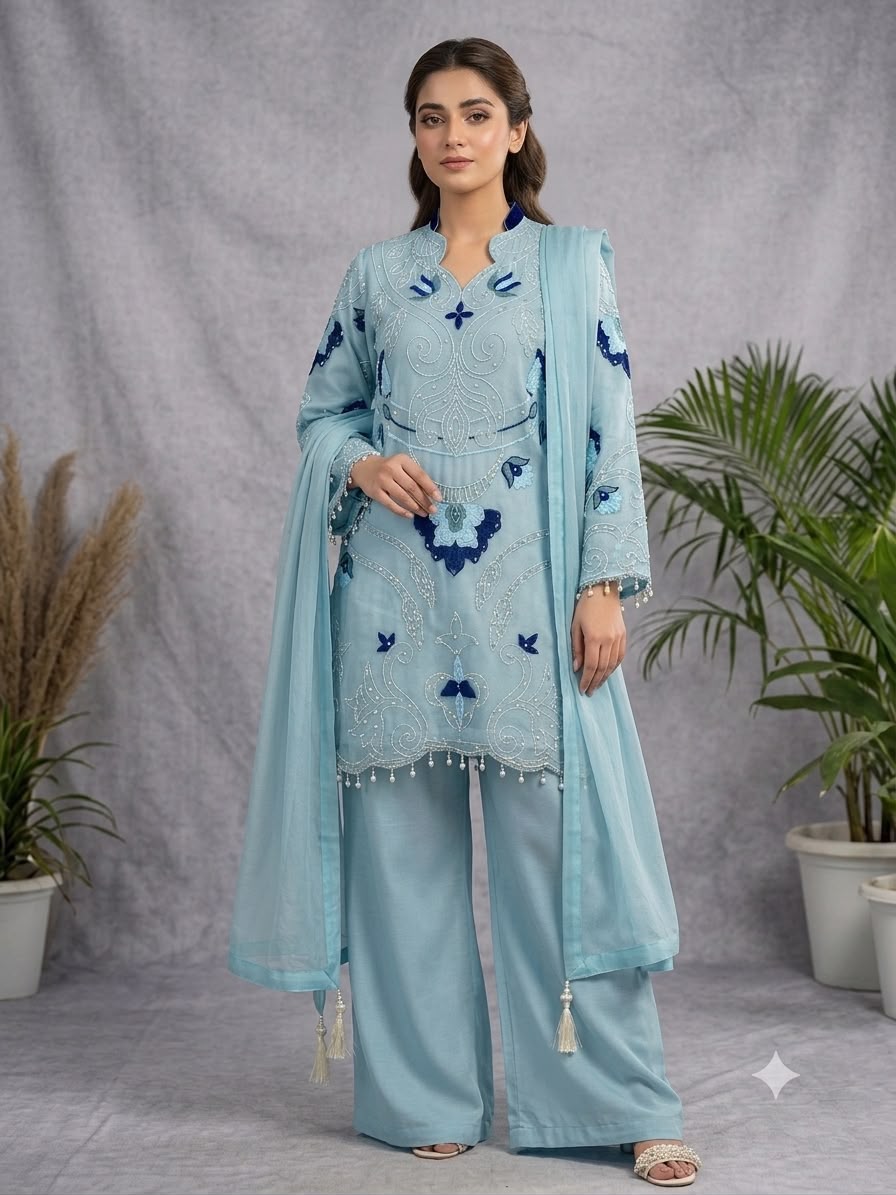 Premium Embroidered Organza Kurta Palazzo Set