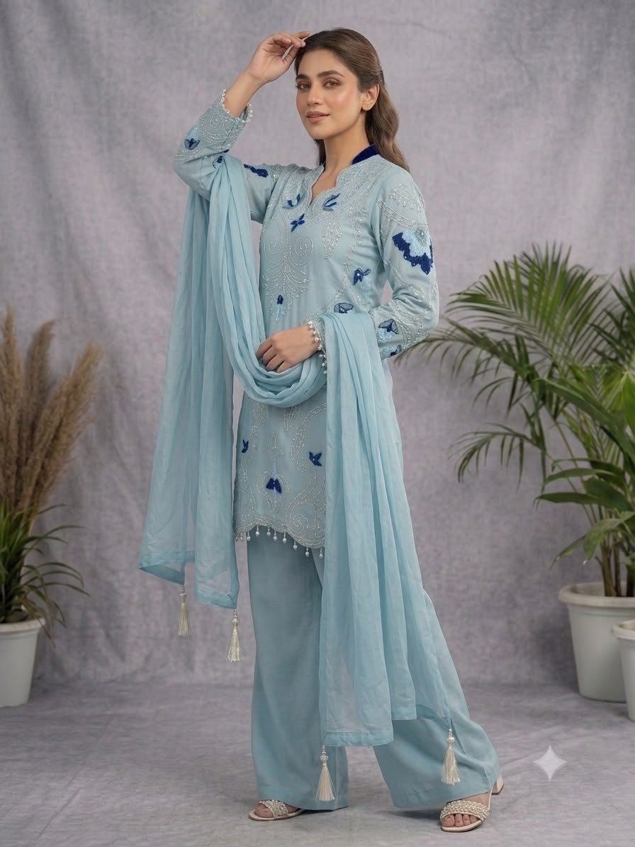 Premium Embroidered Organza Kurta Palazzo Set