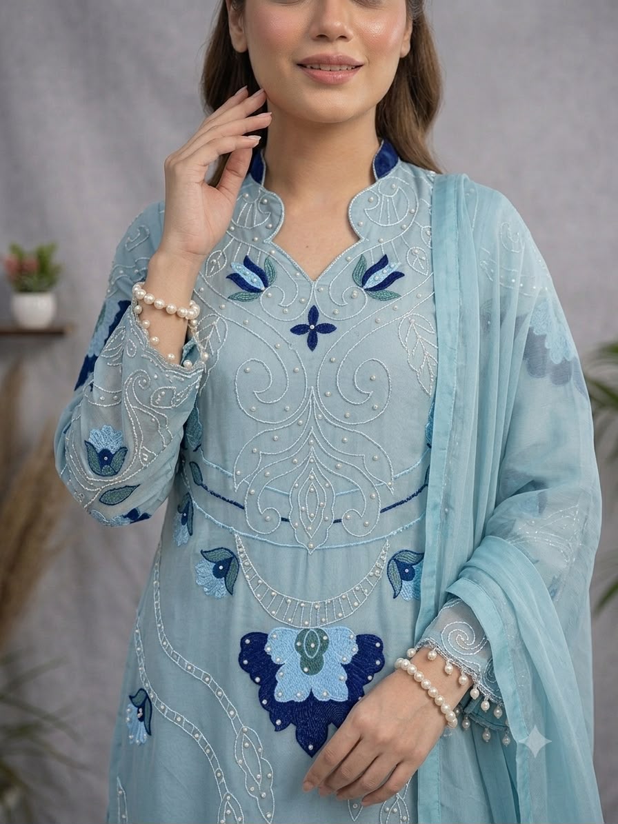 Premium Embroidered Organza Kurta Palazzo Set