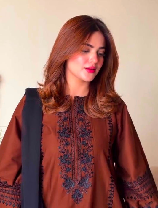 Designer Roman Silk Embroidered Kurta Pant Set with Georgette Dupatta