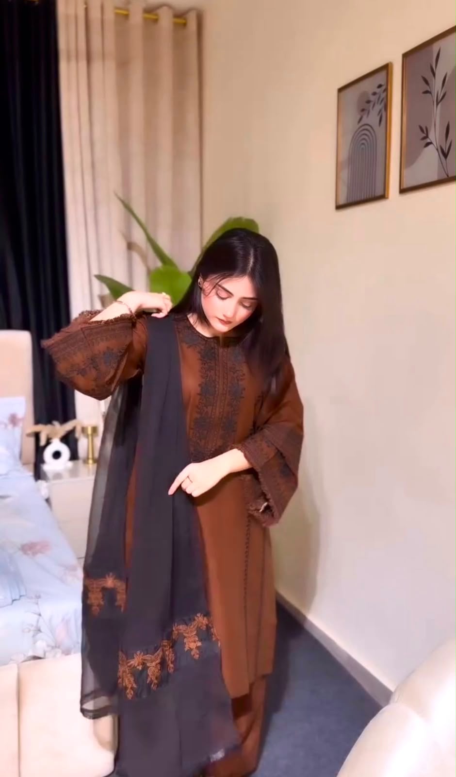 Designer Roman Silk Embroidered Kurta Pant Set with Georgette Dupatta