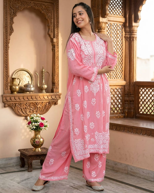 Premium Chikankari Rayon Kurta Palazzo Set