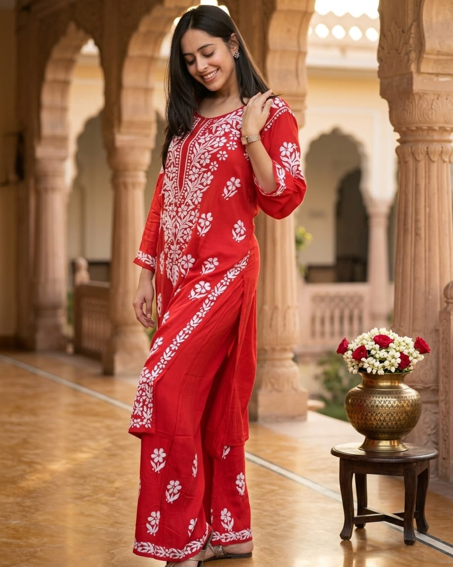 Premium Chikankari Rayon Kurta Palazzo Set