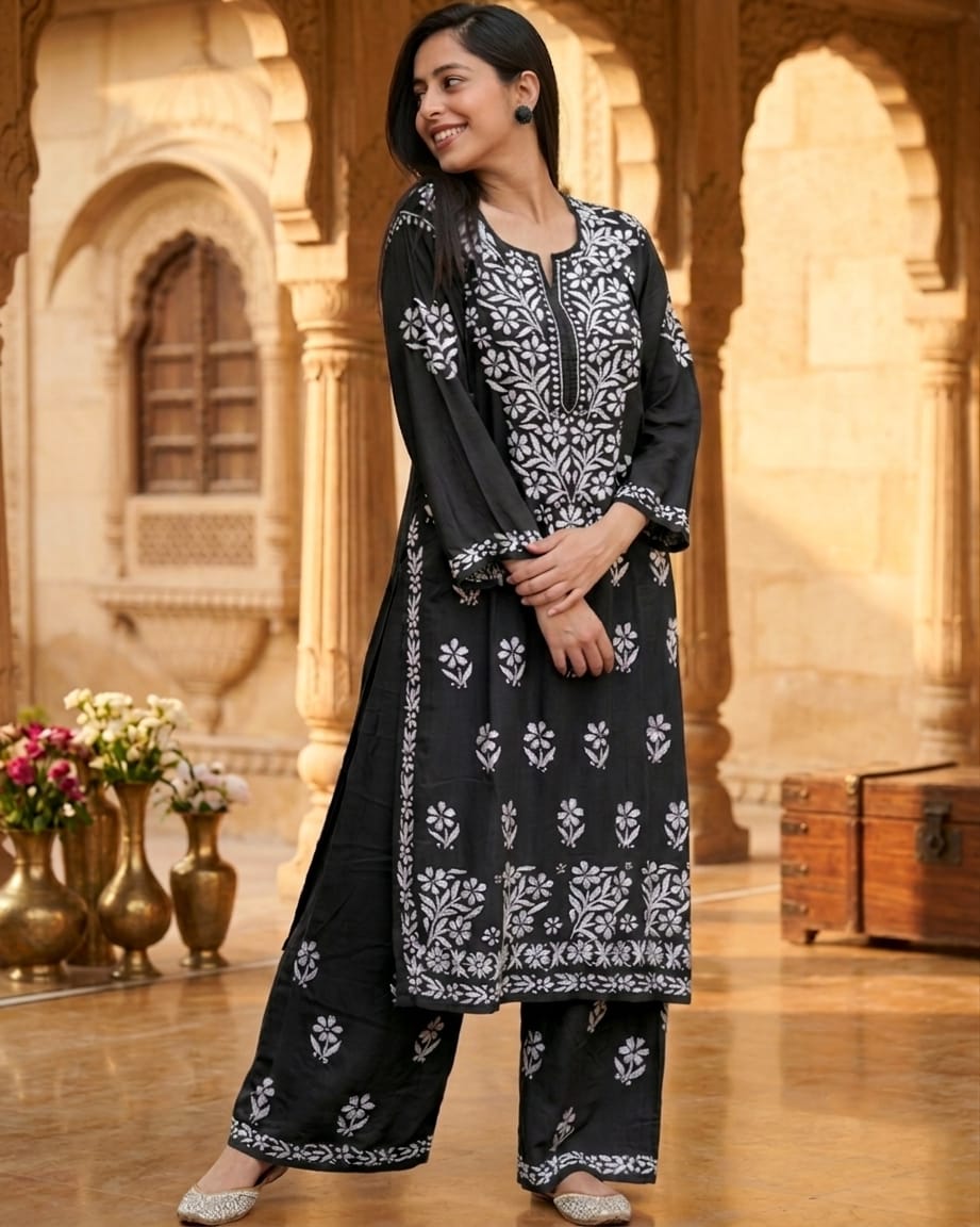 Premium Chikankari Rayon Kurta Palazzo Set