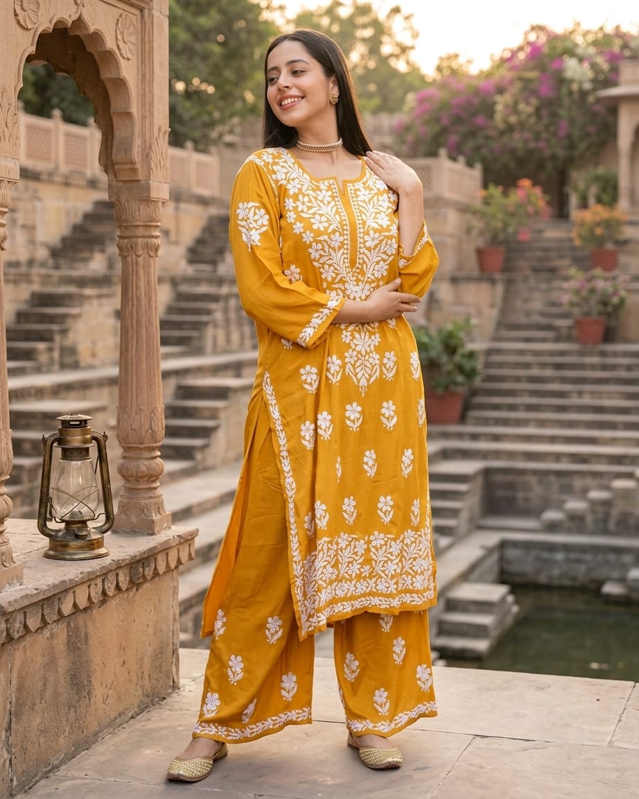 Premium Chikankari Rayon Kurta Palazzo Set