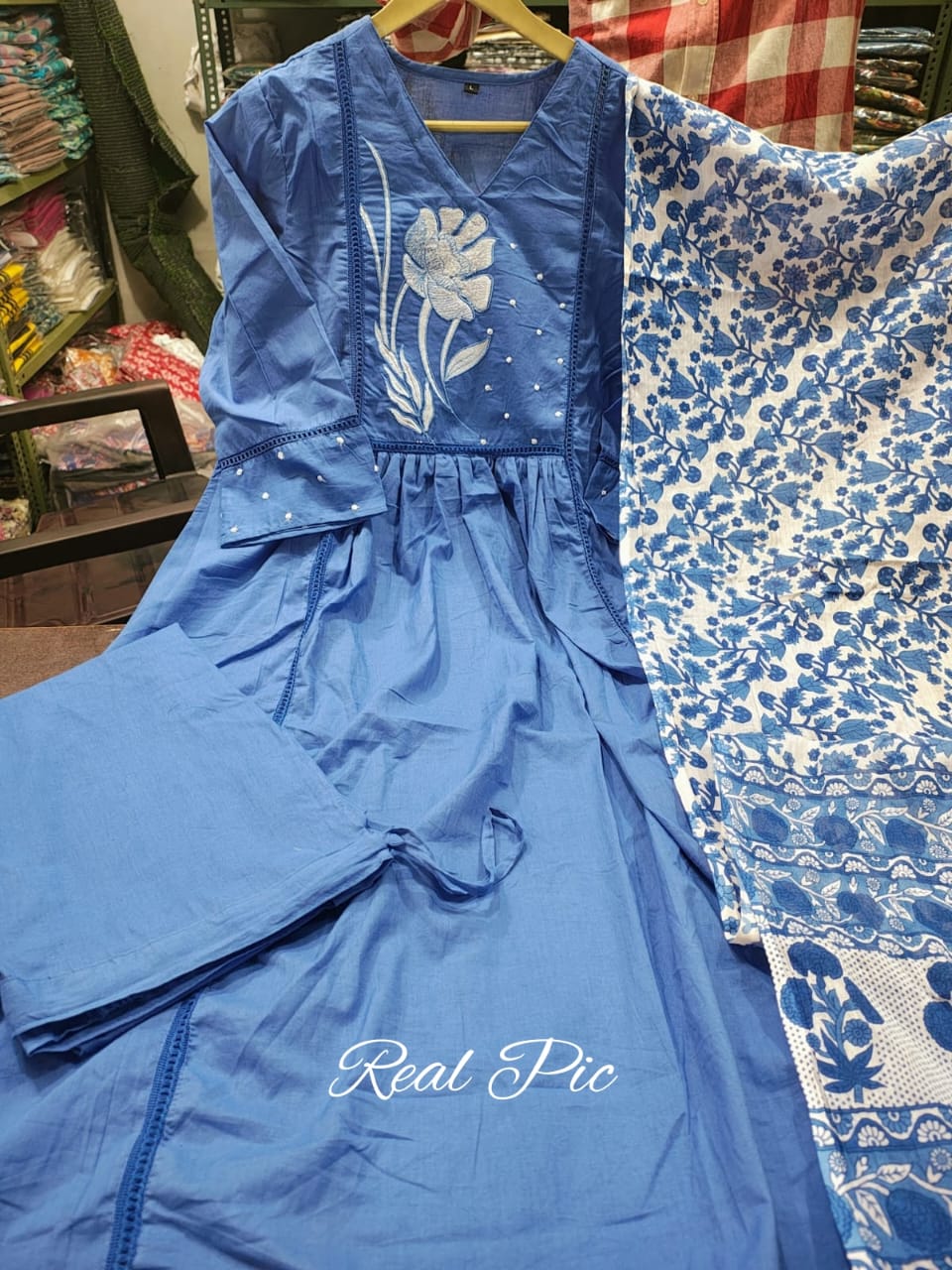 Premium Embroidered Rayon Anarkali Suit Set with Chiffon Dupatta