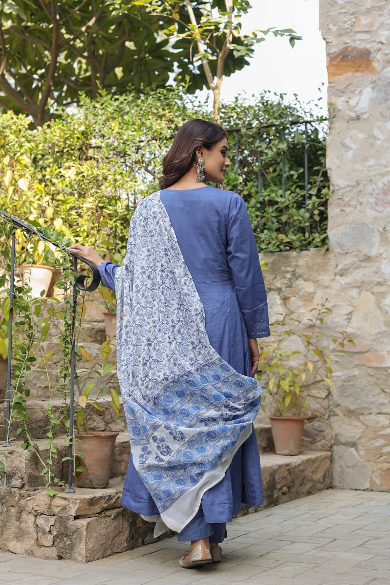 Premium Embroidered Rayon Anarkali Suit Set with Chiffon Dupatta