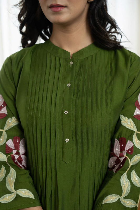 Premium Embroidered Pure Cotton Pleated Kurta Pant Set