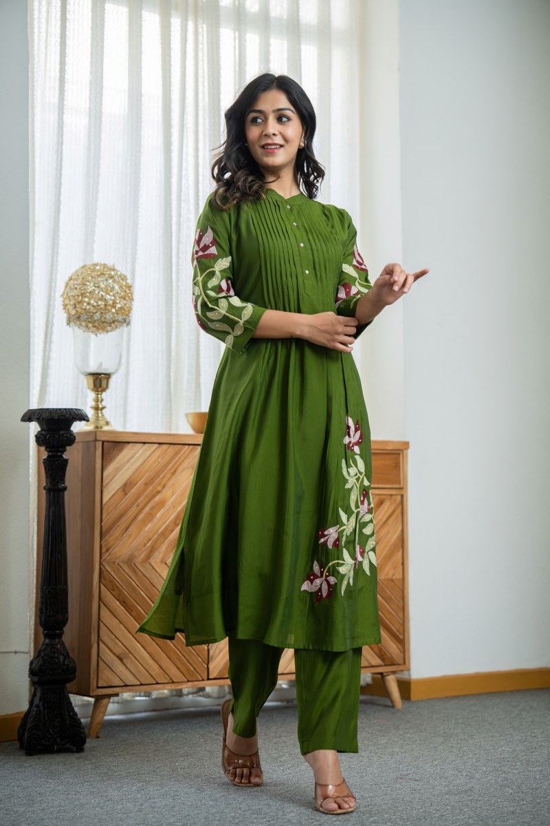 Premium Embroidered Pure Cotton Pleated Kurta Pant Set