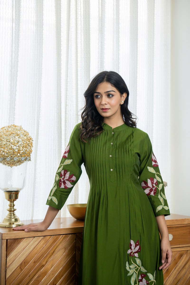 Premium Embroidered Pure Cotton Pleated Kurta Pant Set