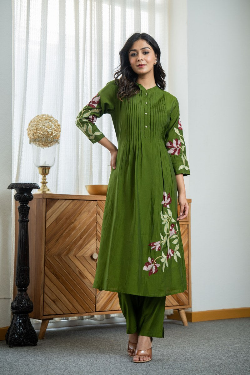 Premium Embroidered Pure Cotton Pleated Kurta Pant Set