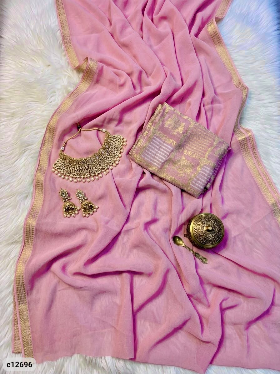 Aadhya Viscose Chiffon Saree with Golden Border