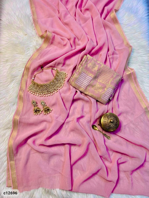 Aadhya Viscose Chiffon Saree with Golden Border