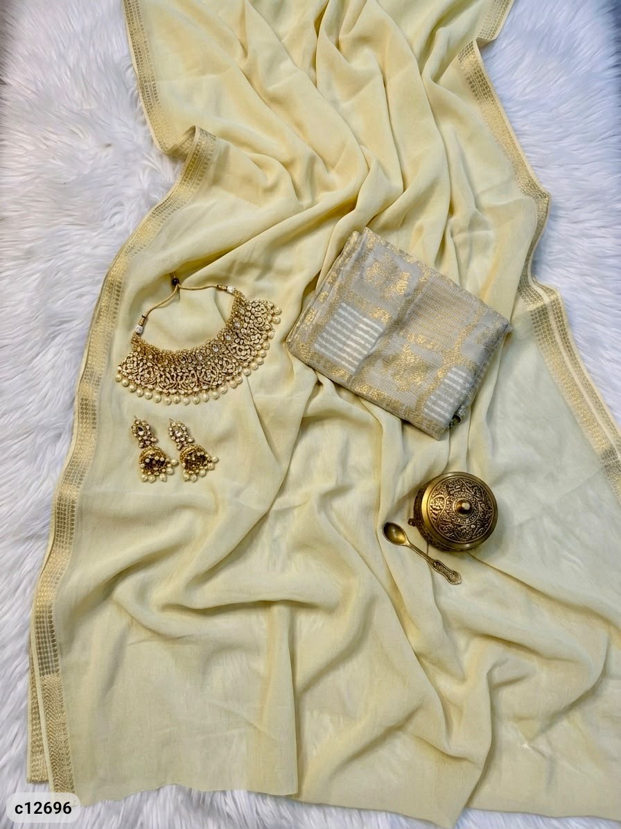 Aadhya Viscose Chiffon Saree with Golden Border