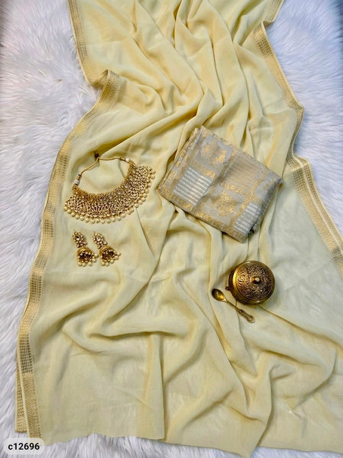 Aadhya Viscose Chiffon Saree with Golden Border