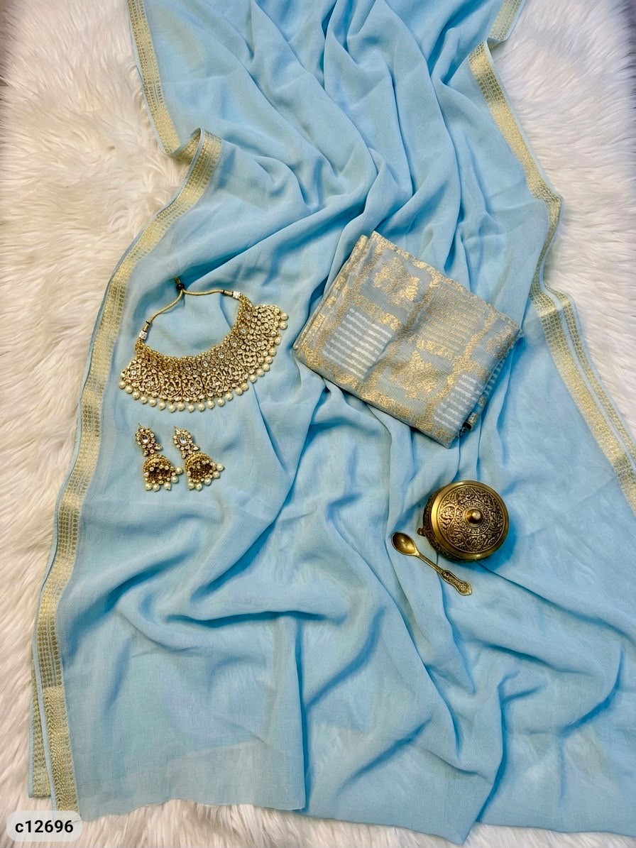 Aadhya Viscose Chiffon Saree with Golden Border