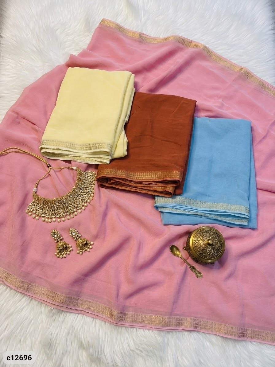 Aadhya Viscose Chiffon Saree with Golden Border