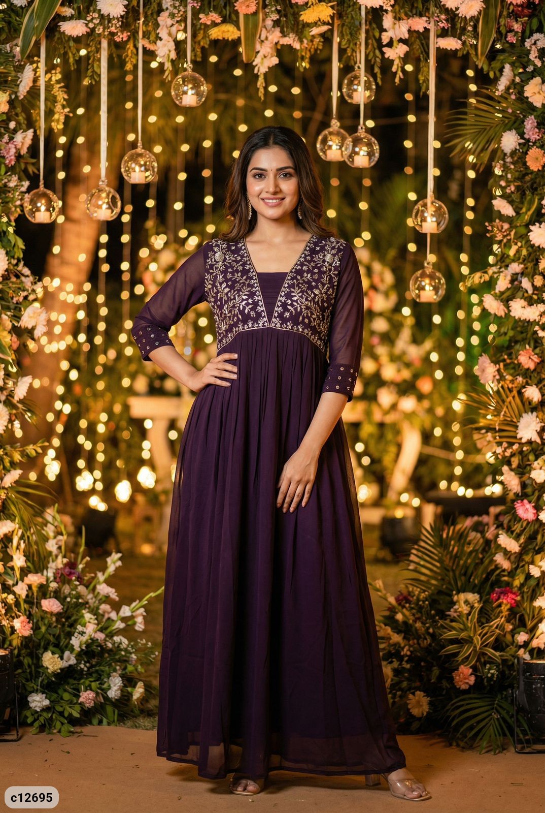 Amayra Georgette Embroidered Gown with Handwork