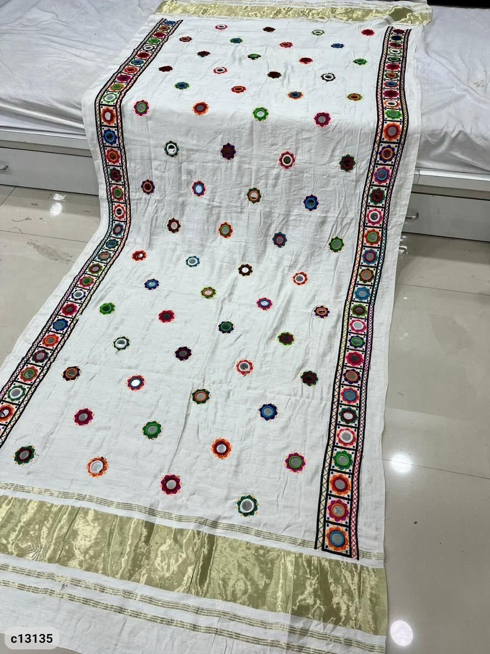 Semi Gajji Mirror Work Dupatta with Decorative Border