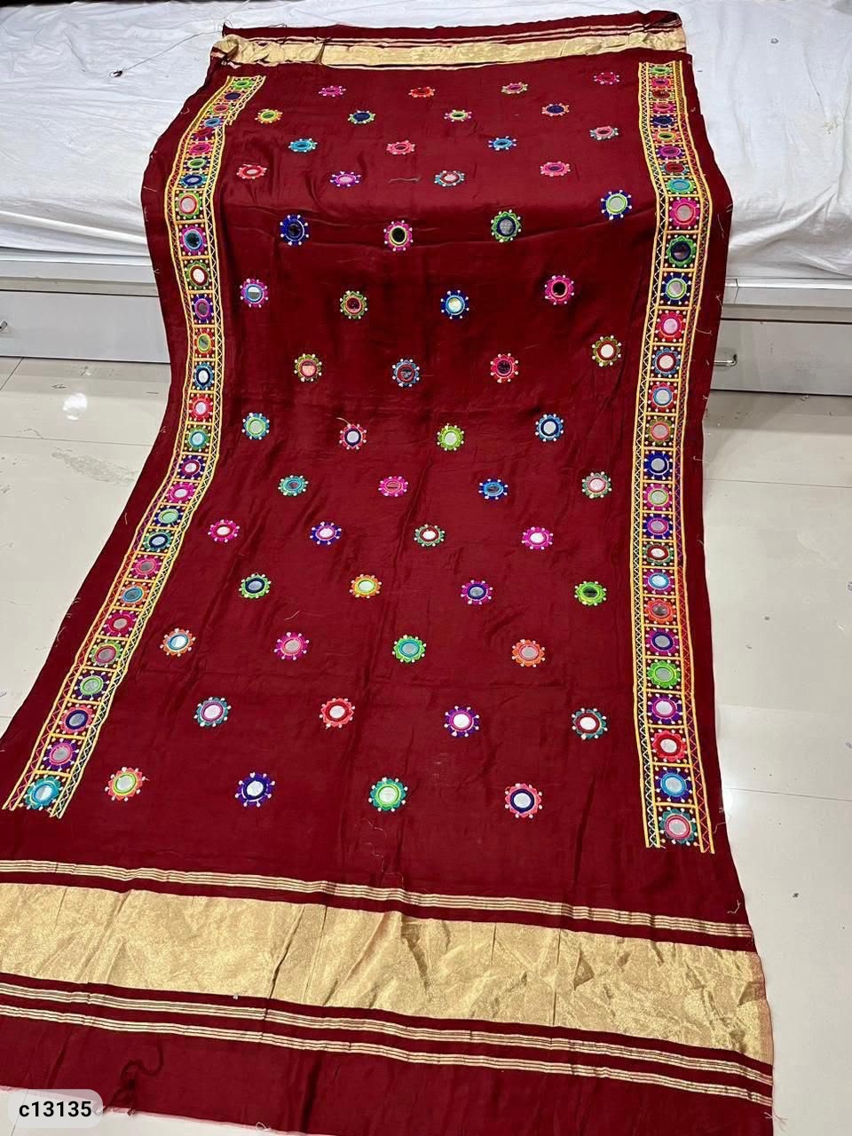 Semi Gajji Mirror Work Dupatta with Decorative Border