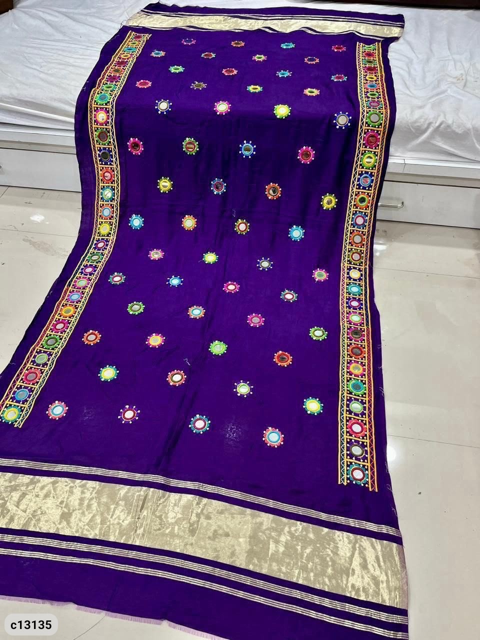 Semi Gajji Mirror Work Dupatta with Decorative Border