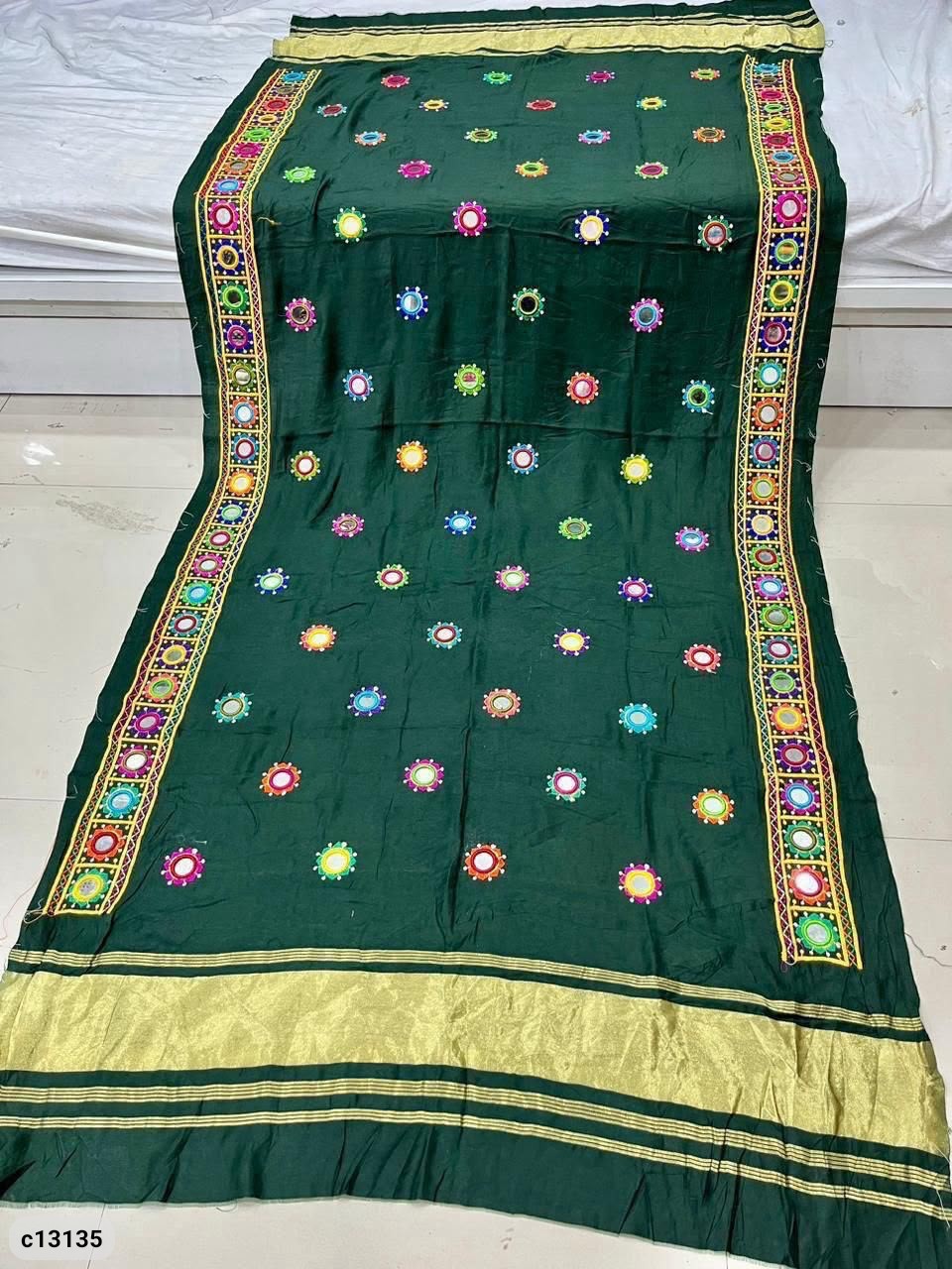 Semi Gajji Mirror Work Dupatta with Decorative Border
