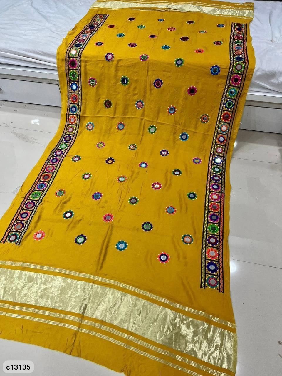 Semi Gajji Mirror Work Dupatta with Decorative Border