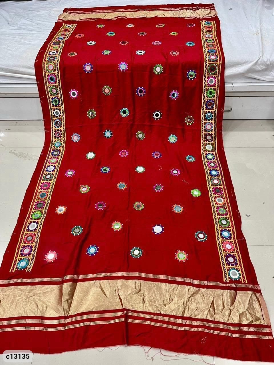 Semi Gajji Mirror Work Dupatta with Decorative Border