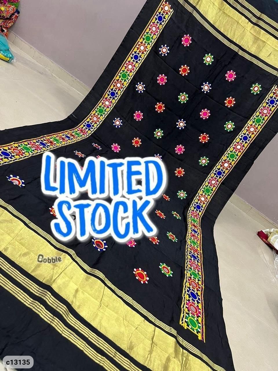 Semi Gajji Mirror Work Dupatta with Decorative Border