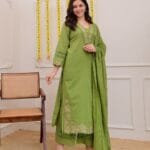 Women's Floral Cutwork Cotton Kurta Pant Dupatta Set - Green