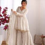 Festive Glamour: Mal Chanderi Sharara Plazzo Set - White