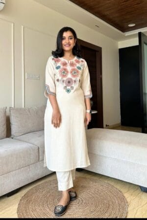 Ayzaan Label: Embroidered Cotton Flex Kurta Pant Set - Festive Ready