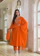 Ayzaan Label Sunset Orange Mal Cotton Salwar Suit with Intricate Gujarati Work & Embroidery Dupatta – Festive Collection