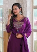 Ayzaan Label Plum Purple Mal Cotton Kurta Set with Gujarati Embroidery & Pocket Detail